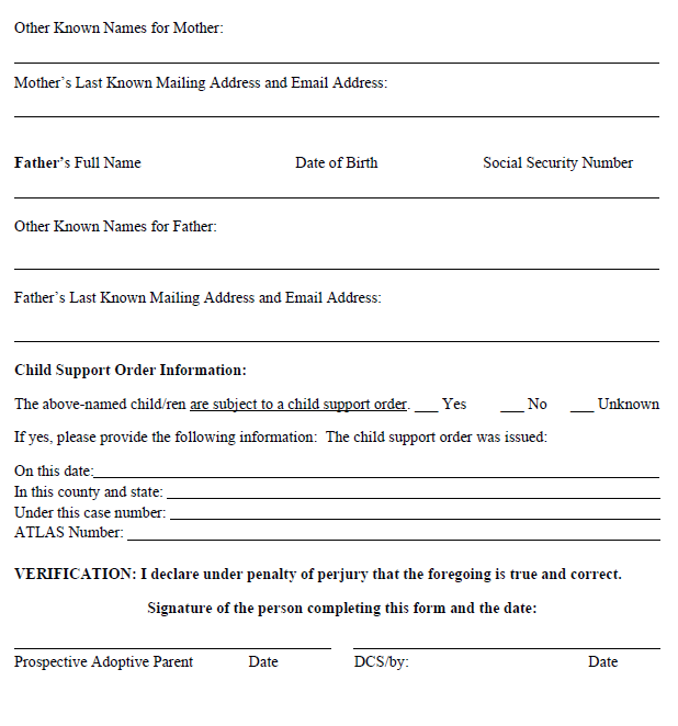 Image 2 within Form 7. Confidential Verified Parent Information Form