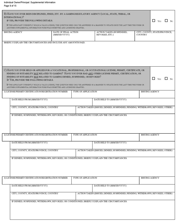 This is a picture of the Individual Owner/Principal: Supplemental Information CGCC-CH2-07 (Rev. 07/22) form Page 9 of 15.