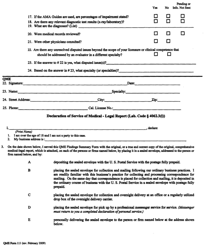 Image 2 within § 111. The Qualified Medical Evaluator's Findings Summary Form.