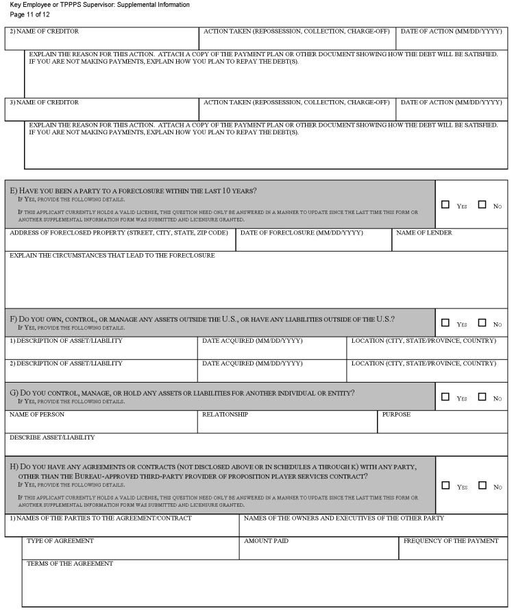 This is a picture of the Key Employee or TPPPS Supervisor: Supplemental Information CGCC-CH2-08 (Rev. 07/22) form Page 11 of 12.