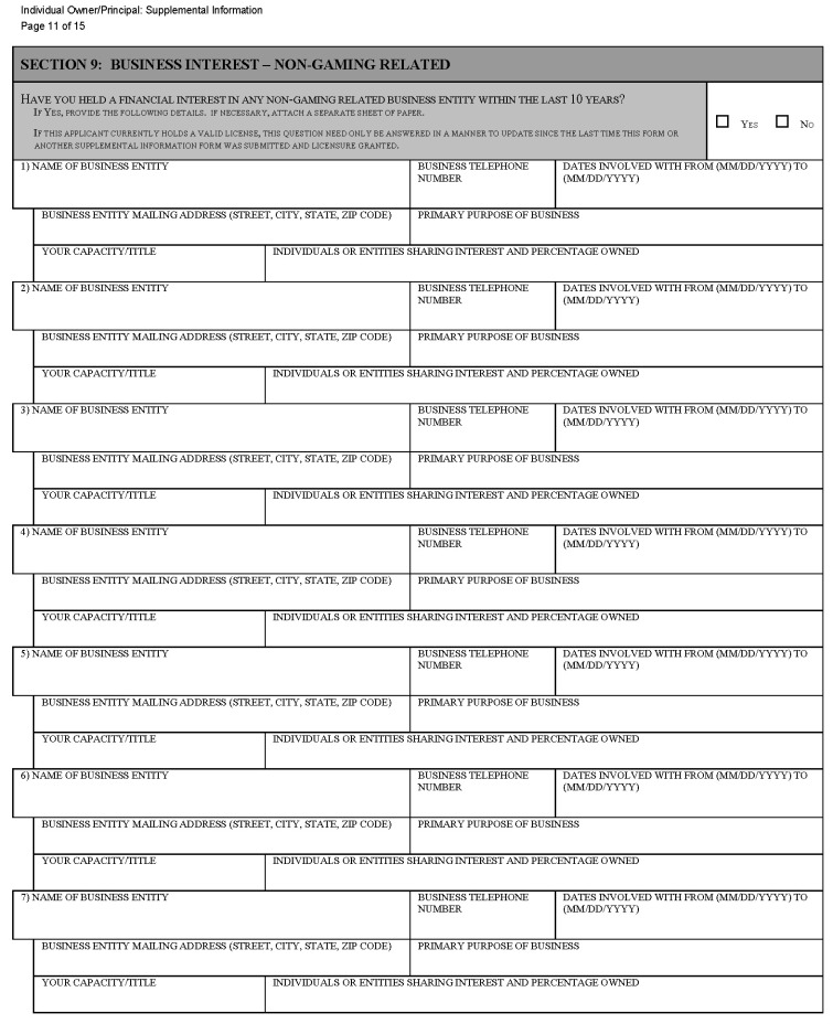 This is a picture of the Individual Owner/Principal: Supplemental Information CGCC-CH2-07 (Rev. 07/22) form Page 11 of 15.