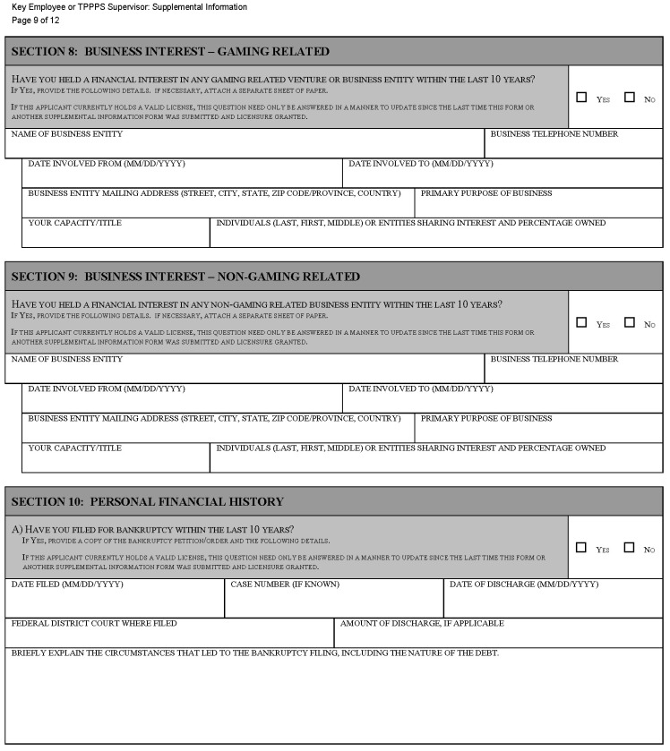 This is a picture of the Key Employee or TPPPS Supervisor: Supplemental Information CGCC-CH2-08 (Rev. 07/22) form Page 9 of 12.