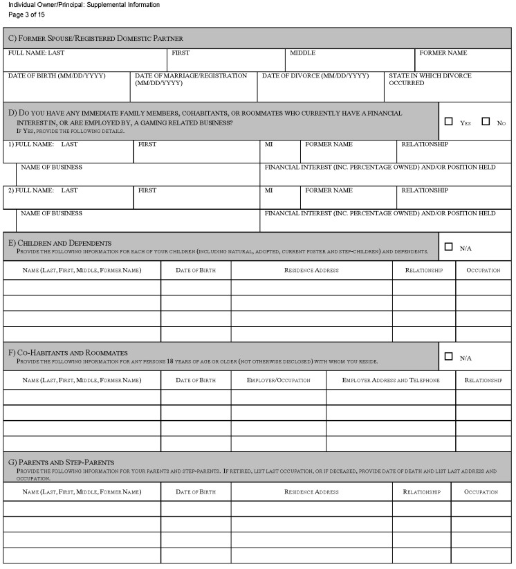 This is a picture of the Individual Owner/Principal: Supplemental Information CGCC-CH2-07 (Rev. 07/22) form Page 3 of 15.