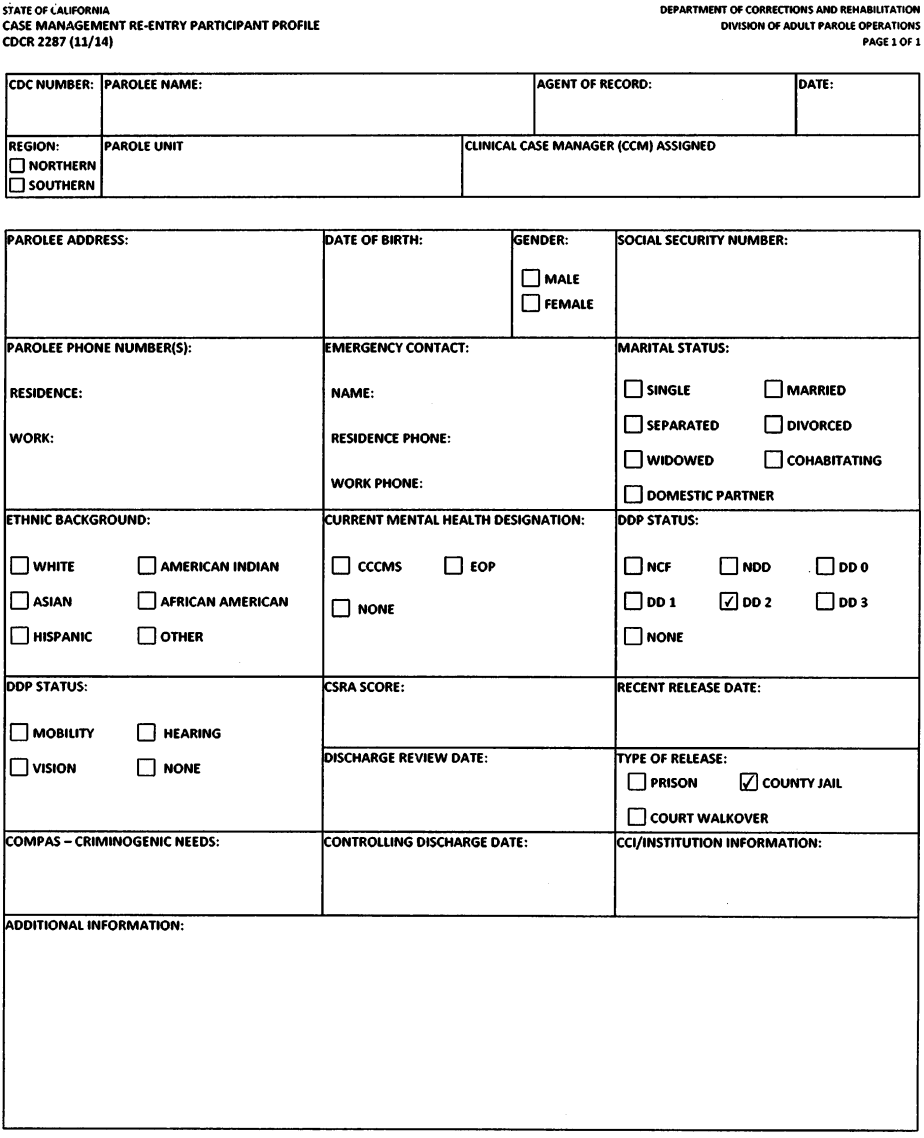 Image 1 within Form CDCR 2287. Case Management Re-Entry Participation Profile.