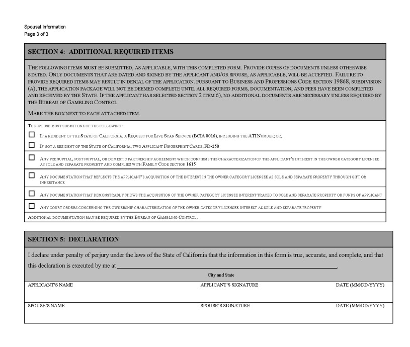 This is a picture of the Spousal Information CGCC-CH2-12 (Rev. 10/23) form Page 3 of 3.