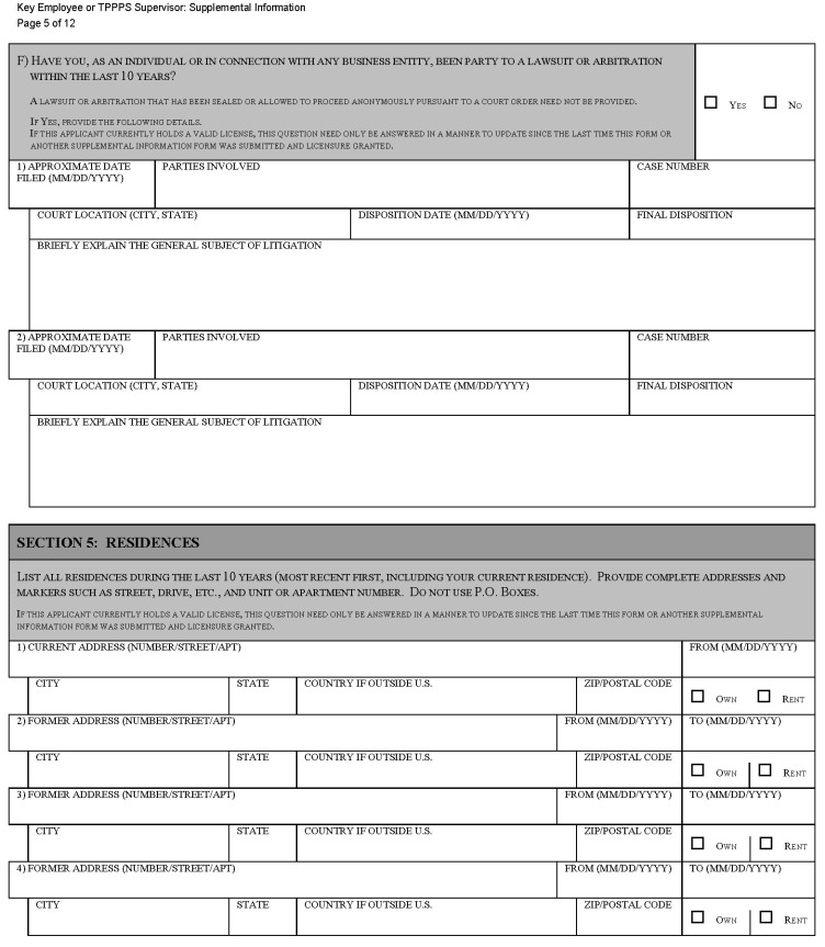 This is a picture of the Key Employee or TPPPS Supervisor: Supplemental Information CGCC-CH2-08 (Rev. 07/22) form Page 5 of 12.