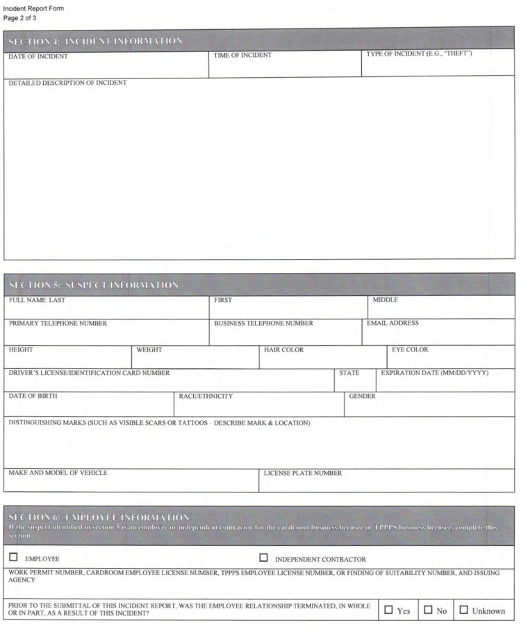 This is a picture of Incident Report Form CGCC-CH7-08 (New 08/22) Page 2 of 3.