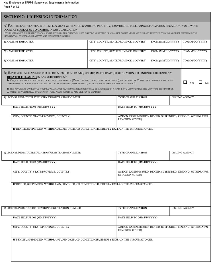 This is a picture of the Key Employee or TPPPS Supervisor: Supplemental Information CGCC-CH2-08 (Rev. 07/22) form Page 7 of 12.