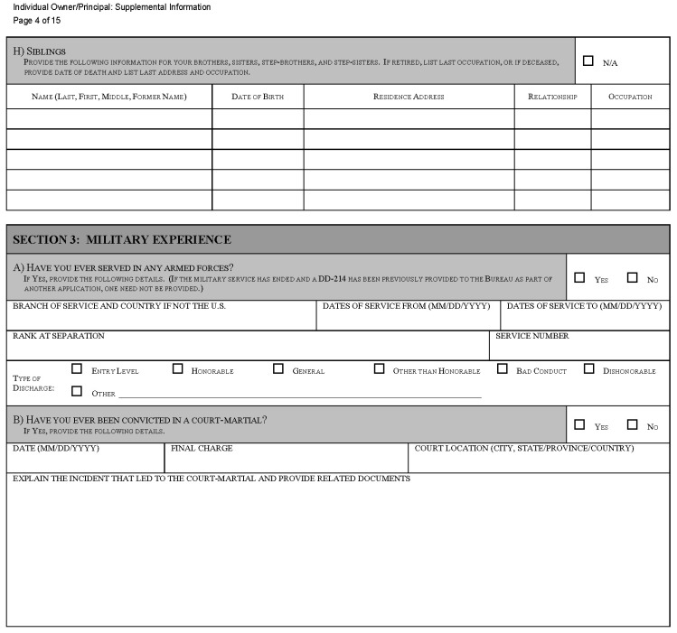 This is a picture of the Individual Owner/Principal: Supplemental Information CGCC-CH2-07 (Rev. 07/22) form Page 4 of 15.