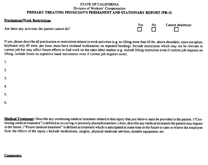 Image 3 within § 9785.3. Form PR-3 “Primary Treating Physician's Permanent and Stationary Report.”