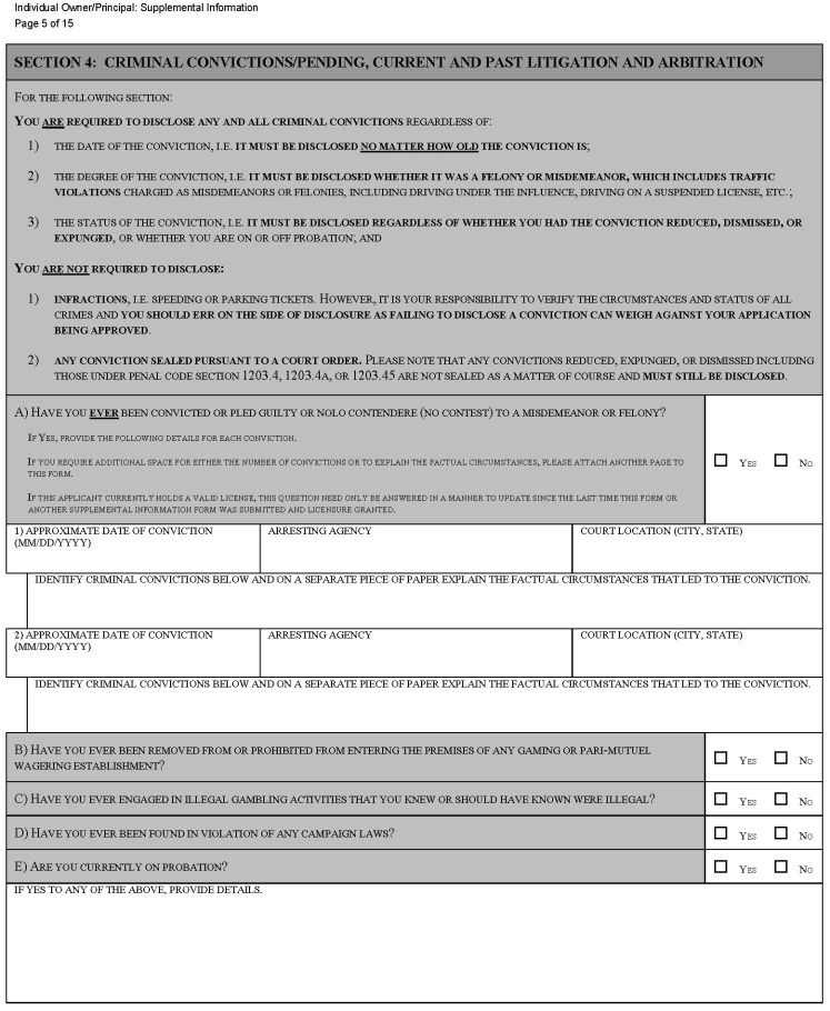 This is a picture of the Individual Owner/Principal: Supplemental Information CGCC-CH2-07 (Rev. 07/22) form Page 5 of 15.