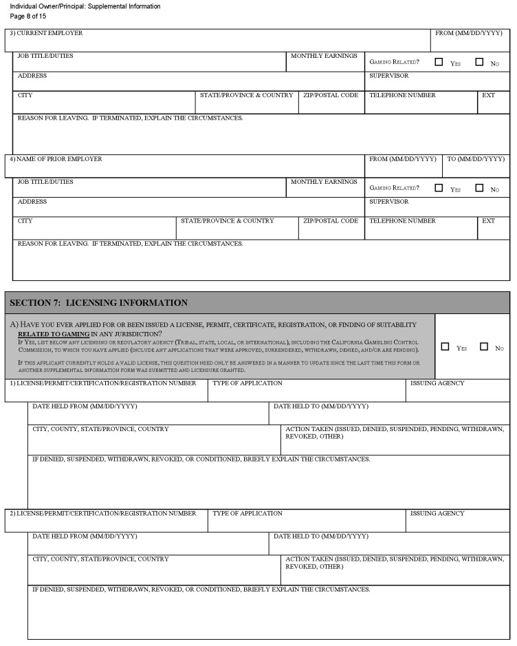 This is a picture of the Individual Owner/Principal: Supplemental Information CGCC-CH2-07 (Rev. 07/22) form Page 8 of 15.