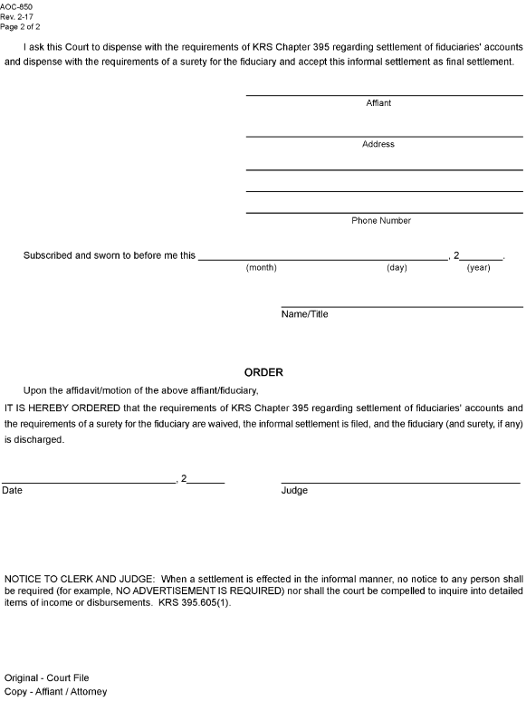 Image 2 within AOC-850 Informal Final Settlement: Affidavit, Motion, and Order