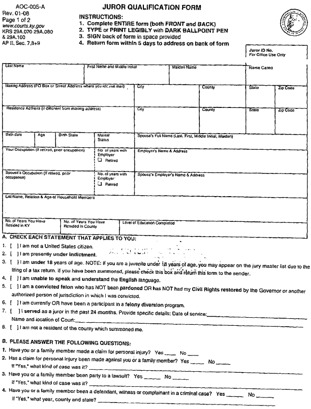 Image 1 within Appendix A Juror qualification form