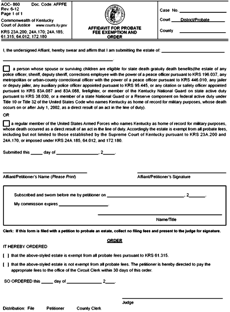 Image 1 within AOC-860 Affidavit for Probate Fee Exemption and Order