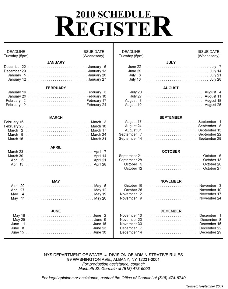 Image 2 within 10/7/09 N.Y. St. Reg. Schedule